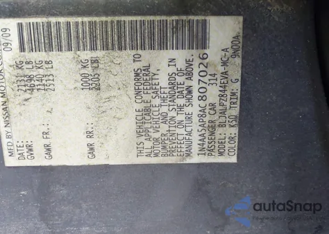 2010 Nissan Maxima 3.5 Sv z USA, uszkodzony, nr VIN 1N4AA5AP8AC807026